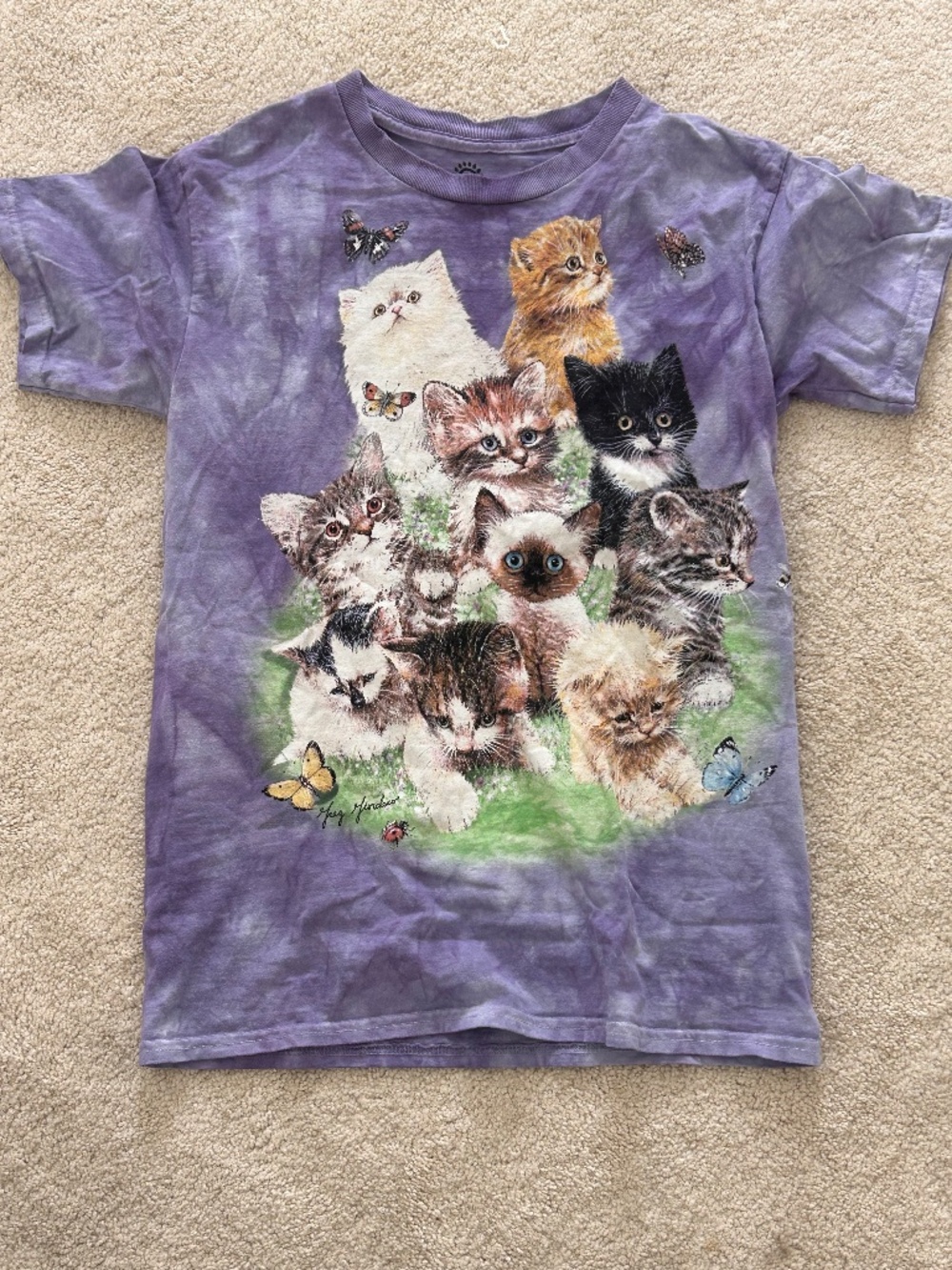 Purple Tie Dye Kitten Print T-Shirt